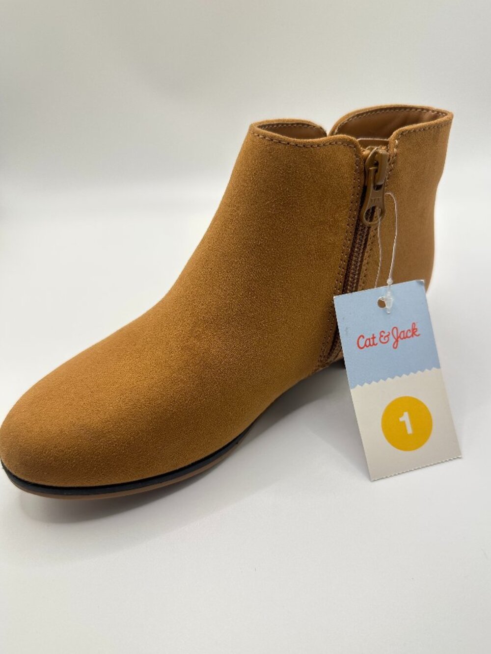NWT Cat & Jack Girls Faux Suede Side Zip Ankle Booties Cognac Fall season